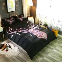 3D Elk Duvet Cover Set, Bohemian Bedding, Black Queen/King Size - thumbnail 2