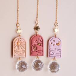 Crystal Suncatcher With Opal Accent - Rainbow Prism Wall Hanging - thumbnail 3