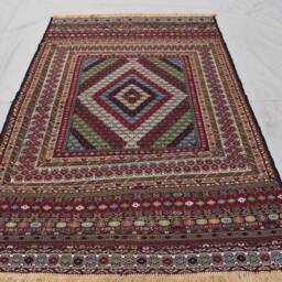 Vintage Sumak Kilim Rug 6.3x4 Ft, Handwoven Wool, Afghan Decor - thumbnail 2