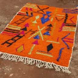 Custom Orange Moroccan Rug Handmade Wool Berber Carpet - thumbnail 2