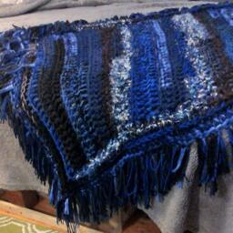 starry Night Crochet Blanket Navy Blue Sparkle Fringe Throw - thumbnail 2