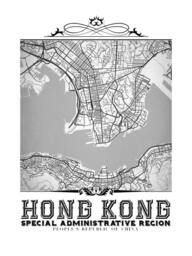 Hong Kong Map Art Print Vintage Black & White City Decor - thumbnail 3