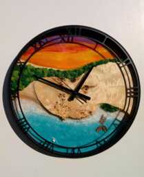 Epoxy Resin Moss Clock Handmade Wood & Metal Sunset Beach Decor - thumbnail 1