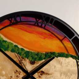 Epoxy Resin Moss Clock Handmade Wood & Metal Sunset Beach Decor - thumbnail 4