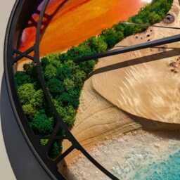 Epoxy Resin Moss Clock Handmade Wood & Metal Sunset Beach Decor - thumbnail 2