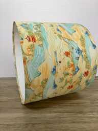 Yellow Vintage Style Chinese Landscape Lampshade, With Red Green & Blue Detail, Made To Order in Various Sizes & Linings - thumbnail 1