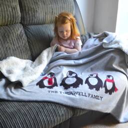 Personalised Family Penguin Blanket - Family Blanket Gifts For Mum Dad Grandparents Cute Christmas Gift Ideas - thumbnail 1