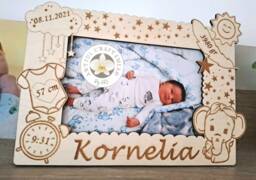 Wood Photo Frame For Baby, Kids, Child, Personalised Gift, Metric, Gift Newborn, Home Decor, Baby Custom - thumbnail 1