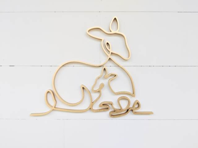Geometric Deer & Baby Birch Wall Hanging Woodland Nursery Decor Animal Art Minimalist Bear Mom - image 1