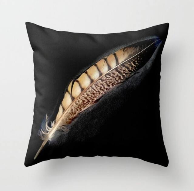 Boho Throw Pillow, Feather Decorative Cushion, Feather On Black Or Gray, Boho, Soft Fabric, Festival Pillow - image 1