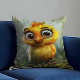 Cute Baby Chick Cushion Cover, Cartoon Style Yellow Bird Throw Pillow Kids Room Decor - thumbnail 3