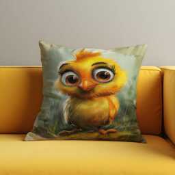 Cute Baby Chick Cushion Cover, Cartoon Style Yellow Bird Throw Pillow Kids Room Decor