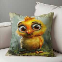 Cute Baby Chick Cushion Cover, Cartoon Style Yellow Bird Throw Pillow Kids Room Decor - thumbnail 4