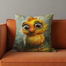 Cute Baby Chick Cushion Cover, Cartoon Style Yellow Bird Throw Pillow Kids Room Decor - thumbnail 2