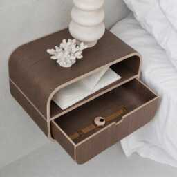 Bedroom Minimalist Wall Mounted Nightstand, Floating Oak Shelf Console, Wooden Bedside Night Table Drawer - thumbnail 1