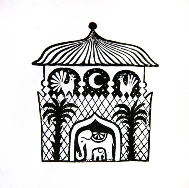 Linocut Print, Elephant House, Small Lino Miniature Nursery Wall Art, Mother & Baby Home - image 1