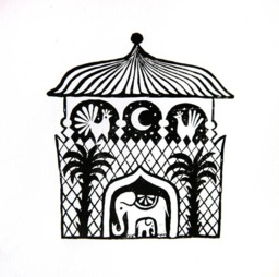 Linocut Print, Elephant House, Small Lino Miniature Nursery Wall Art, Mother & Baby Home - thumbnail 1
