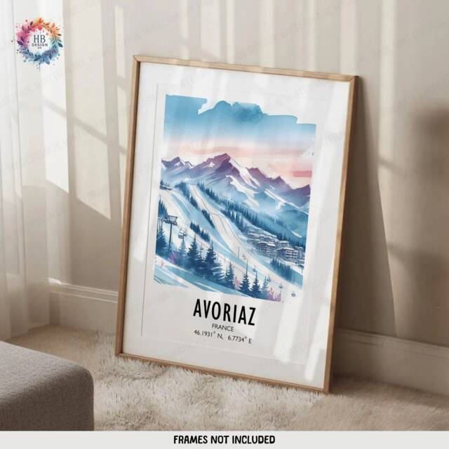 Avoriaz Poster Print - Watercolour Ski Alpine Art - Travel Wall Artwork Skiing Gifts French Alps Decor Snowboarding Resort Gift - image 1