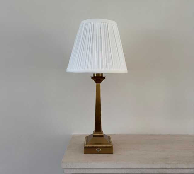 Tall Rechargeable Table Lamp in Brushed Gold - Cordless Bedside With Pleated Shade Gift For Home - image 1