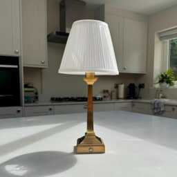 Tall Rechargeable Table Lamp in Brushed Gold - Cordless Bedside With Pleated Shade Gift For Home - thumbnail 2