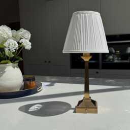 Tall Rechargeable Table Lamp in Brushed Gold - Cordless Bedside With Pleated Shade Gift For Home - thumbnail 4