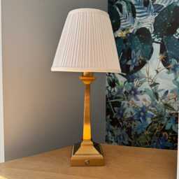 Tall Rechargeable Table Lamp in Brushed Gold - Cordless Bedside With Pleated Shade Gift For Home - thumbnail 3