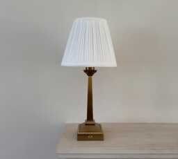 Tall Rechargeable Table Lamp in Brushed Gold - Cordless Bedside With Pleated Shade Gift For Home - thumbnail 1