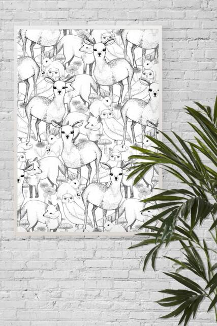Woodland Animals Art Print Deer, Rabbit, Fox, Owl Design - image 1