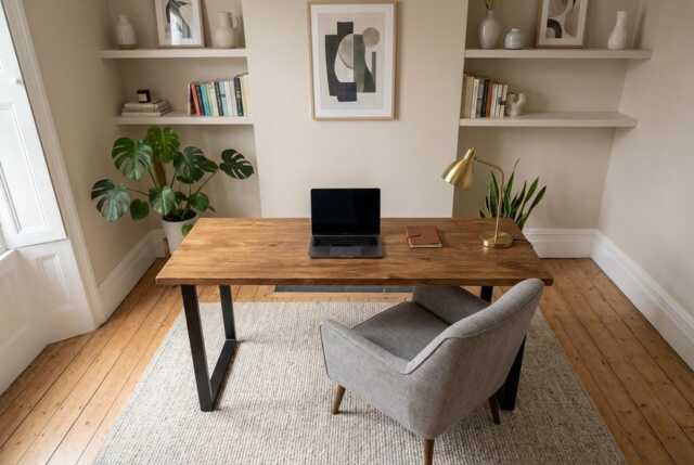 Walnut Desk/Dark Wood Solid Computer Custom Writing Home Office Gaming Chunky - image 1