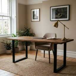 Walnut Desk/Dark Wood Solid Computer Custom Writing Home Office Gaming Chunky - thumbnail 3