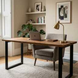 Walnut Desk/Dark Wood Solid Computer Custom Writing Home Office Gaming Chunky - thumbnail 2
