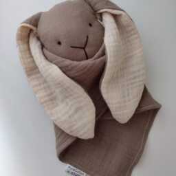 Baby Comfort Blanket, Large Bunny Comforter, Floppy Ears Rabbit Toy, Rainbow Newborn Lovey, Muslin Cloth Doudou - thumbnail 3