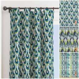 Navy Blue Curtains. Lime Green Window Gray Drapes. Kiwi Curtain Panel. Aqua Blackout - thumbnail 1