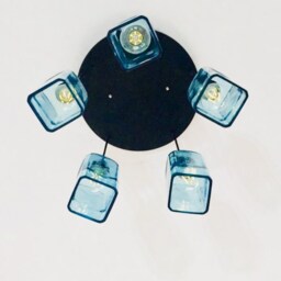 Bombay Sapphire Gin Bottle Industrial Light Fixture - Chandelier Ceiling Lamp Made From 5 Bottles For Home & Bar Lighting - thumbnail 2