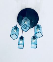 Bombay Sapphire Gin Bottle Industrial Light Fixture - Chandelier Ceiling Lamp Made From 5 Bottles For Home & Bar Lighting - thumbnail 1