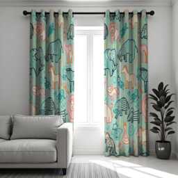 Colorful Safari Animal Curtains For Kids Room, Made To Measure Curtain Panels, Jungle Zoo Print, Fun Nursery Or Playroom Window Drapes - thumbnail 2