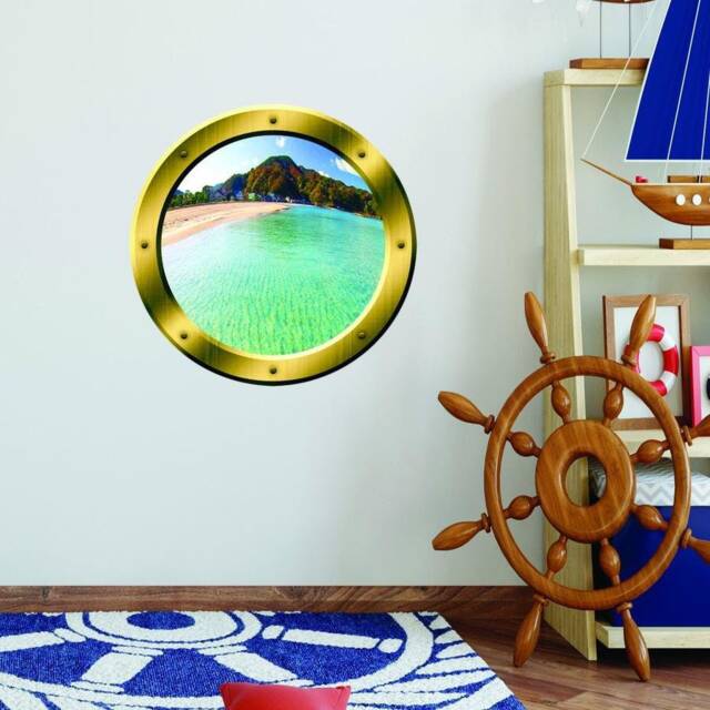 Scenic Wallpaper, Fake Window Decal, Wall Art Beach Room Decor - Vwaq Gp17 - image 1