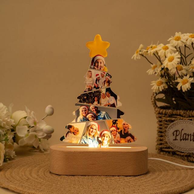 Personalized Photo Christmas Tree Night Light Acrylic Family Keepsake - image 1