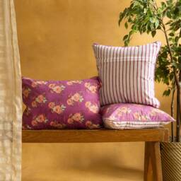 Purple Kentish Rose Blockprinted Cushion Cover, Cushions, Cushion Covers, Cushions Cover For Bedroom, Usa - thumbnail 3