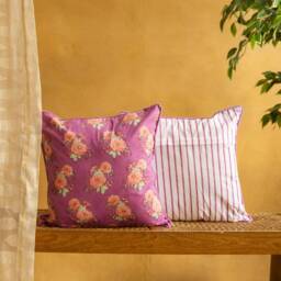 Purple Kentish Rose Blockprinted Cushion Cover, Cushions, Cushion Covers, Cushions Cover For Bedroom, Usa - thumbnail 4