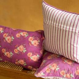 Purple Kentish Rose Blockprinted Cushion Cover, Cushions, Cushion Covers, Cushions Cover For Bedroom, Usa - thumbnail 1