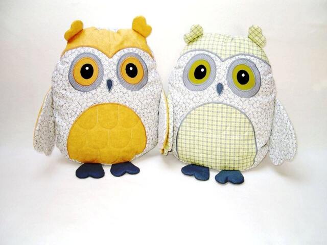 Yellow & Gray Nursery, Decorative Owl Pillow, Owl, Yellow, White Grey Baby Shower Decor, Accent Pillow - image 1