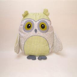 Yellow & Gray Nursery, Decorative Owl Pillow, Owl, Yellow, White Grey Baby Shower Decor, Accent Pillow - thumbnail 3
