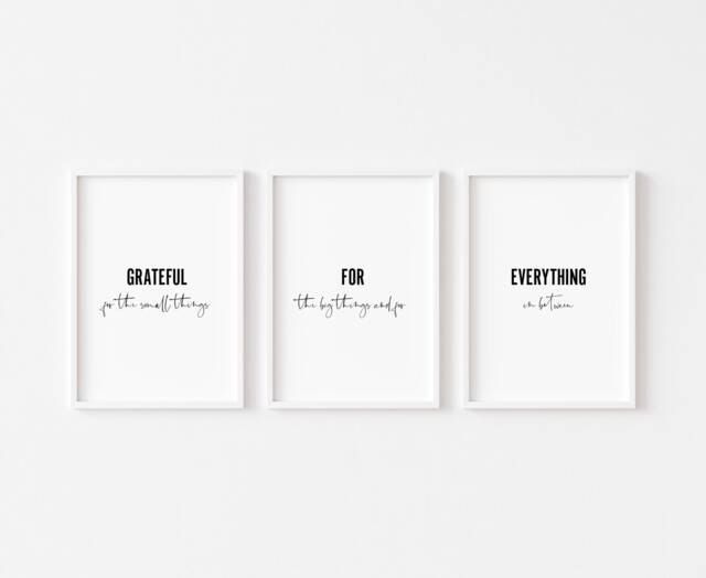 Grateful For Everything - Motivational Prints Set Of 3 Office Home Wall Art Bedroom Print Pink Decor Gratitude Quotes - image 1