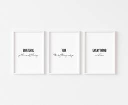Grateful For Everything - Motivational Prints Set Of 3 Office Home Wall Art Bedroom Print Pink Decor Gratitude Quotes - thumbnail 1
