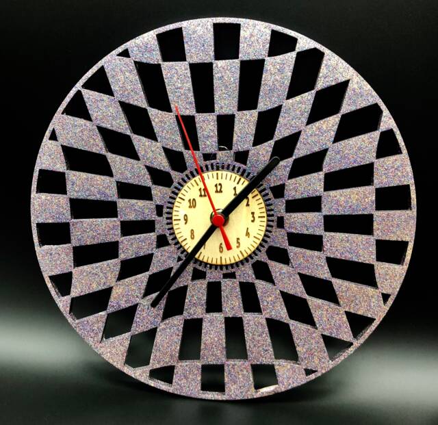 Purple Sparkle Laser Cut Modern Rectangle Diamond Pattern Wood Clock - image 1