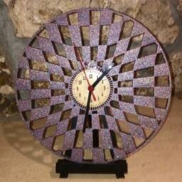 Purple Sparkle Laser Cut Modern Rectangle Diamond Pattern Wood Clock - thumbnail 4