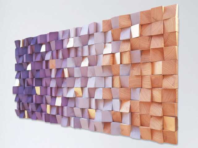 Wood Wall Art Purple Geometric 3D Sculpture - Handmade Modern Decor - image 1