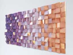 Wood Wall Art Purple Geometric 3D Sculpture - Handmade Modern Decor - thumbnail 1