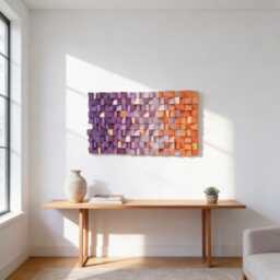 Wood Wall Art Purple Geometric 3D Sculpture - Handmade Modern Decor - thumbnail 2